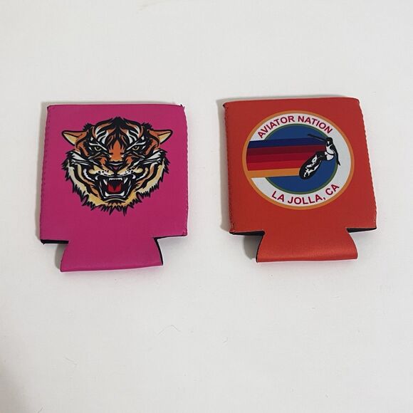 Aviator Nation Koozie Can Coolers Sleeves Lot of 2 Pink Tiger Orange La Jolla CA - Picture 2 of 6